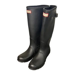 Hunter Original Tall Black Matte Rain Boots Adjustable Buckle Back Women’s 9